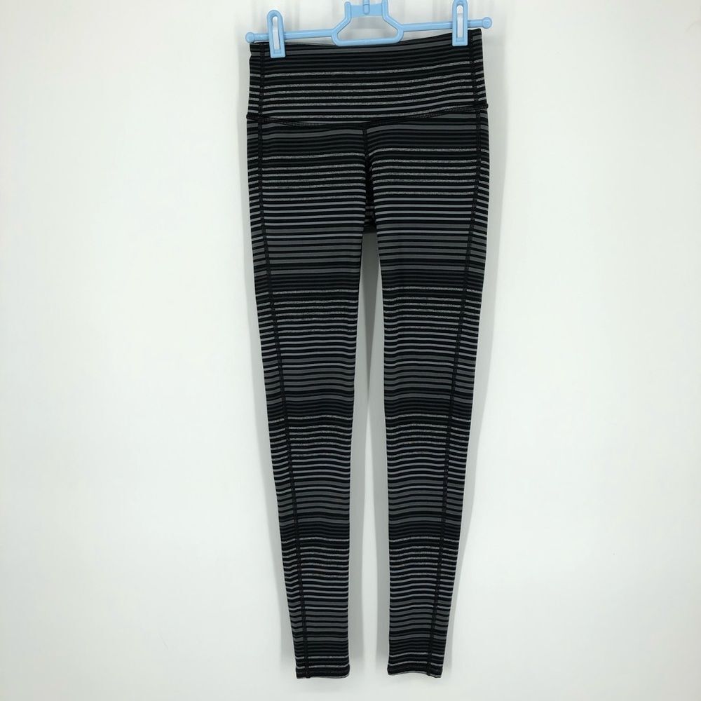 Athleta Leggings Womens XXS Black Gray Striped 28‎ Inch Inseam